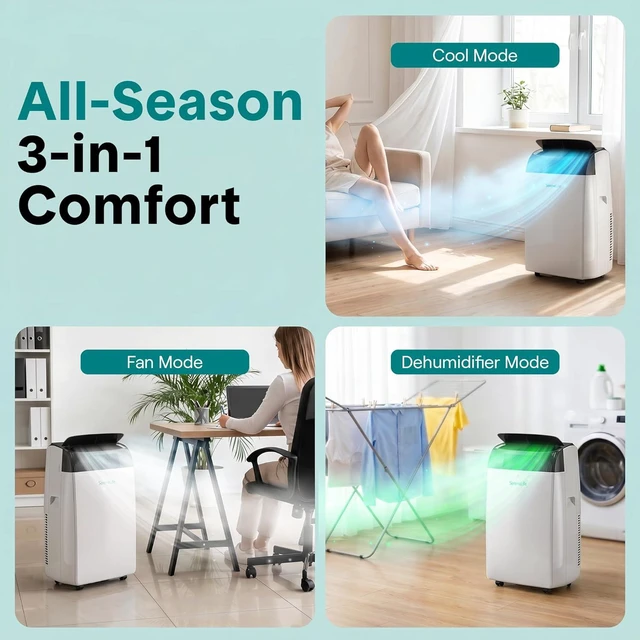 Alt view image 5 of 7 - SereneLife 14,000 BTU Portable Air Conditioner with Dehumidifier & Fan | Wi-Fi Enabled Portable AC Unit for Rooms up to 650 Sq Ft | Compact Standing Air Conditioner with Window Kit (Gray)