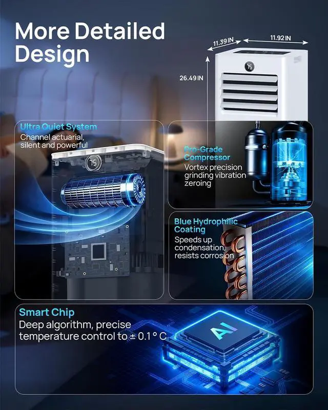 Alt view image 2 of 7 - Portable Air Conditioners 16,000 Btu for Large Room up to 850 Sq. Ft., 5-in-1 Smart AC with WiFi App, Fast Cooling, Dehumidifier, Fan, Quiet 36dB Sleep Mode & Window Kit for Bedroom, Office