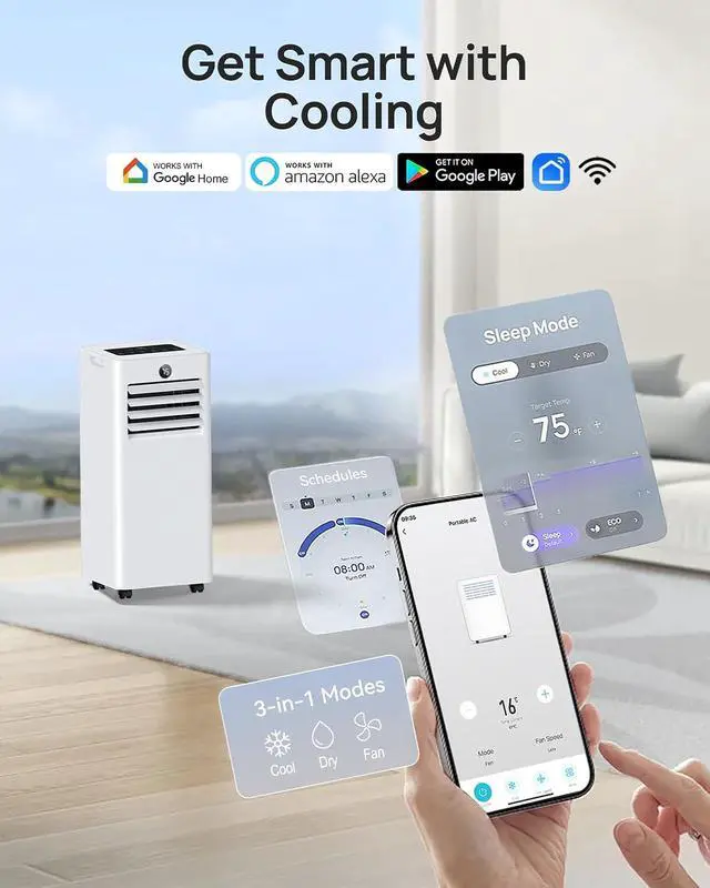 Alt view image 6 of 7 - Portable Air Conditioners 16,000 Btu for Large Room up to 850 Sq. Ft., 5-in-1 Smart AC with WiFi App, Fast Cooling, Dehumidifier, Fan, Quiet 36dB Sleep Mode & Window Kit for Bedroom, Office