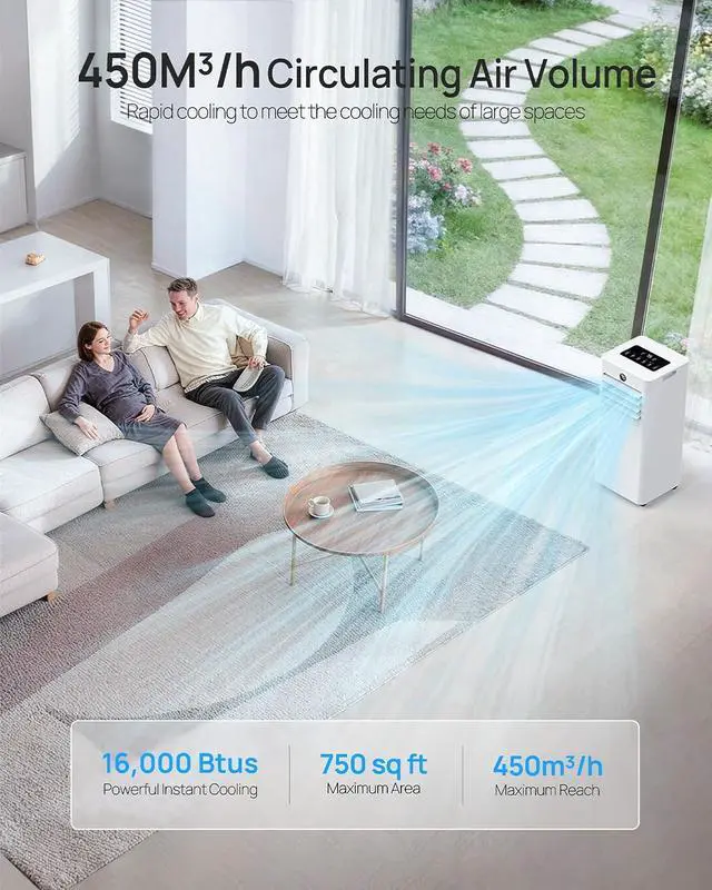 Alt view image 5 of 7 - Portable Air Conditioners 16,000 Btu for Large Room up to 850 Sq. Ft., 5-in-1 Smart AC with WiFi App, Fast Cooling, Dehumidifier, Fan, Quiet 36dB Sleep Mode & Window Kit for Bedroom, Office