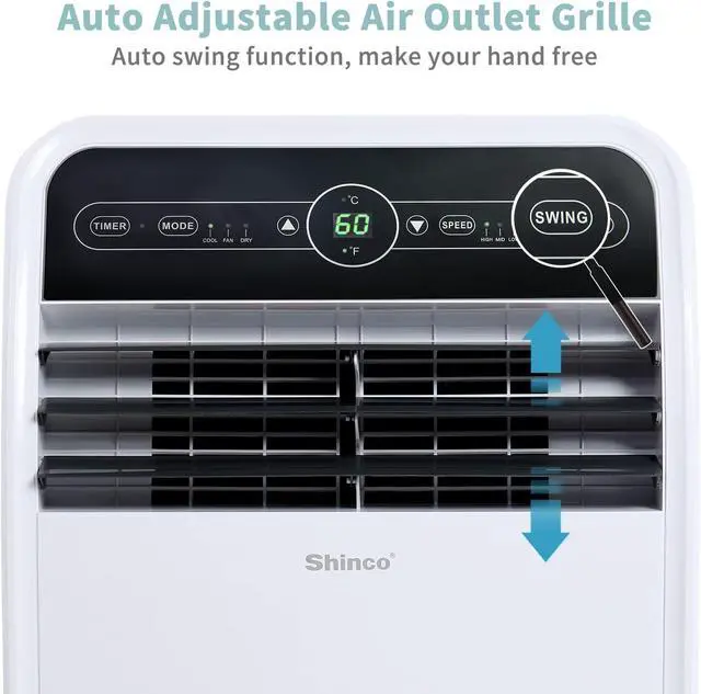 Alt view image 4 of 7 - Shinco 7500 BTU DoE/12,000 BTU Portable Air Conditioner, Portable AC Unit with Built-in Cool, Dehumidifier&Fan Modes for Room up to 450 sq.ft, with Remote Control, 24 Hour Timer, Installation Kit