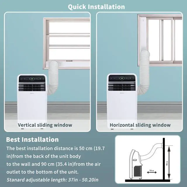Alt view image 7 of 7 - Shinco 7500 BTU DoE/12,000 BTU Portable Air Conditioner, Portable AC Unit with Built-in Cool, Dehumidifier&Fan Modes for Room up to 450 sq.ft, with Remote Control, 24 Hour Timer, Installation Kit