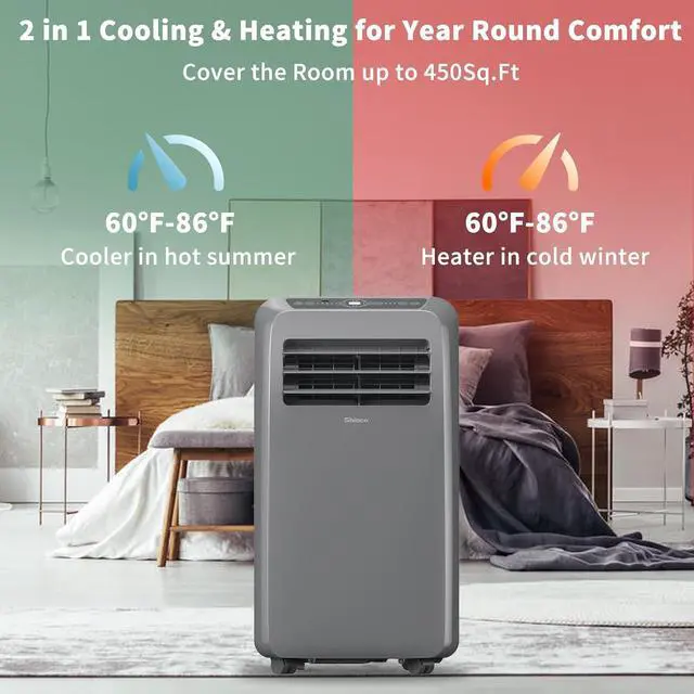 Alt view image 4 of 7 - Shinco 12,000 BTU Grey Portable Air Conditioner with Heater up to 450 Sq. Ft, Ac Heater Combo Window Unit, Portable AC Unit with Dehumidifier & Fan, Cools & Heats,Remote Control and Window Kit