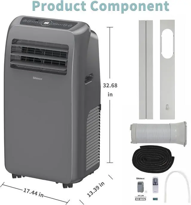 Alt view image 7 of 7 - Shinco 12,000 BTU Grey Portable Air Conditioner with Heater up to 450 Sq. Ft, Ac Heater Combo Window Unit, Portable AC Unit with Dehumidifier & Fan, Cools & Heats,Remote Control and Window Kit