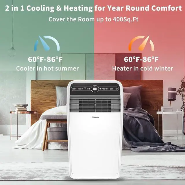 Alt view image 2 of 7 - Shinco 10,000 BTU Portable Air Conditioner with Heater up to 400 Sq. Ft, Ac Heater Combo Window Unit, Portable AC Unit with Dehumidifier & Fan, Cools & Heats,Remote Control and Window Kit