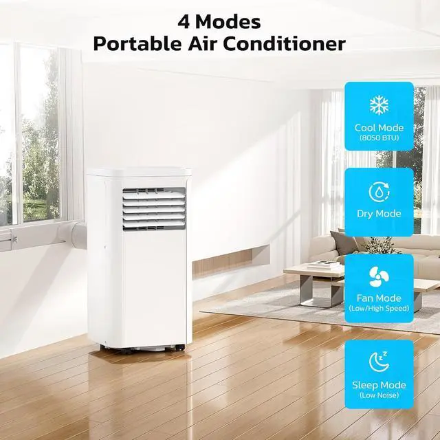 Alt view image 5 of 7 - Electactic 8000 BTU Portable Air Conditioner for Rooms up to 450 Sq.Ft, 4 Modes Portable AC Unit with Cool, Dry, Fan and Sleep Modes, Remote and LED Display, Installation Kits for Home, Apartment