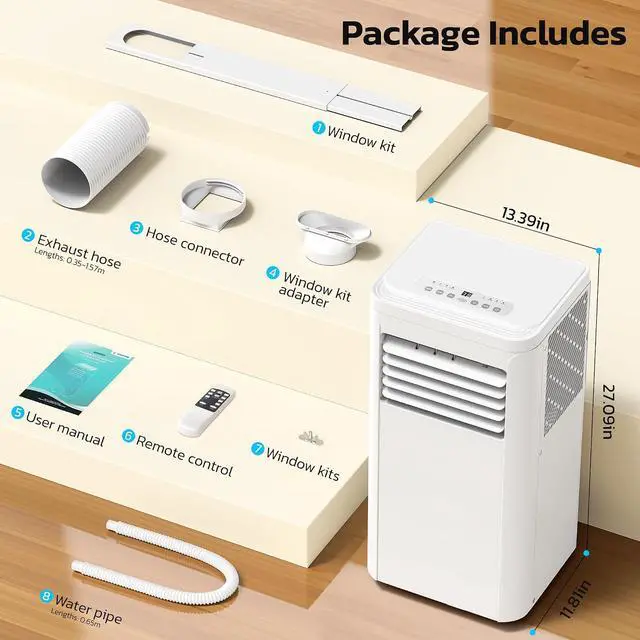 Alt view image 7 of 7 - Electactic 10000 BTU Portable Air Conditioner for Rooms up to 550 Sq.Ft, 4 Modes Portable AC Unit with Cool, Dry, Fan and Sleep Modes, Remote and LED Display, Installation Kits for Home, Apartment