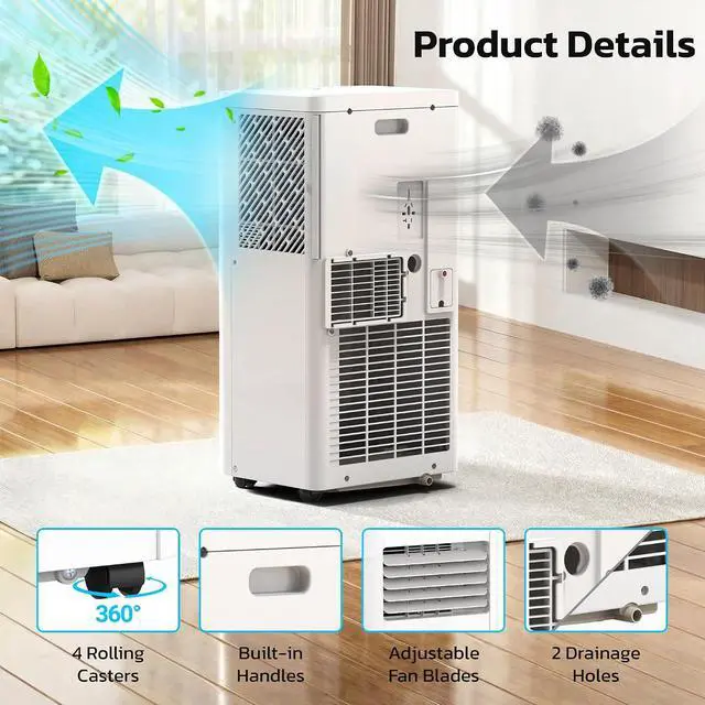 Alt view image 2 of 7 - Electactic 10000 BTU Portable Air Conditioner for Rooms up to 550 Sq.Ft, 4 Modes Portable AC Unit with Cool, Dry, Fan and Sleep Modes, Remote and LED Display, Installation Kits for Home, Apartment