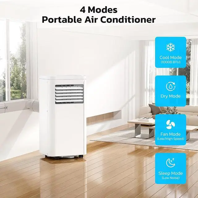 Alt view image 5 of 7 - Electactic 10000 BTU Portable Air Conditioner for Rooms up to 550 Sq.Ft, 4 Modes Portable AC Unit with Cool, Dry, Fan and Sleep Modes, Remote and LED Display, Installation Kits for Home, Apartment