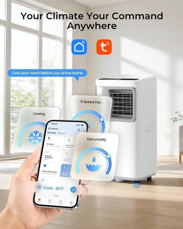 Alt view image 6 of 7 - 16000 BTU Portable Air Conditioners for Large Room up to 730 sq.ft 5-in-1 Smart AC Unit with WiFi APP/Remote Control, Fast Cooling, Dehumidifier, Quiet Sleep Mode, Window Kit Included