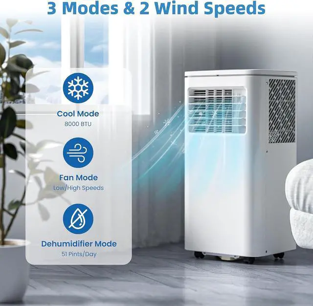 Alt view image 3 of 7 - Antarctic Star Portable Air Conditioners, 8000 BTU, Portable AC with Cooling, Fan & Dehumidifier, AC Unit with Window Kits, Remote Control/LED Display, Sleep Modes, 24H Timer for Living Room, Bedroom