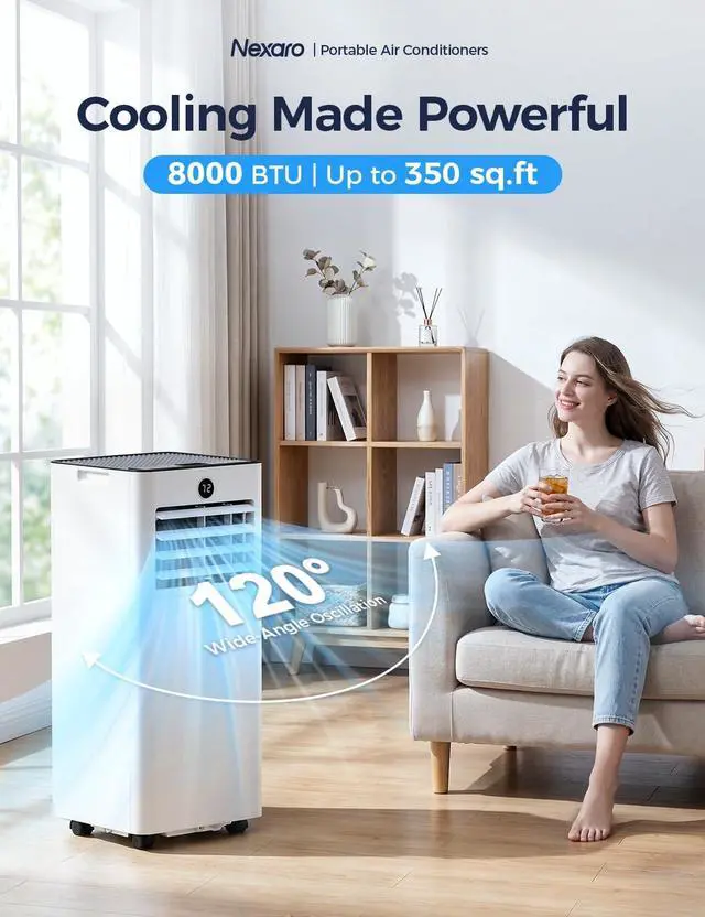 Alt view image 5 of 7 - Quiet Portable Air Conditioner 8000 BTUs, Cools Rooms up to 350 Sq. Ft, Dehumidifier & Fan Mode, Sleep Mode, 24-Hour Timer, 26 ft Remote Control, 2026 Model, Window Kit 1-piece