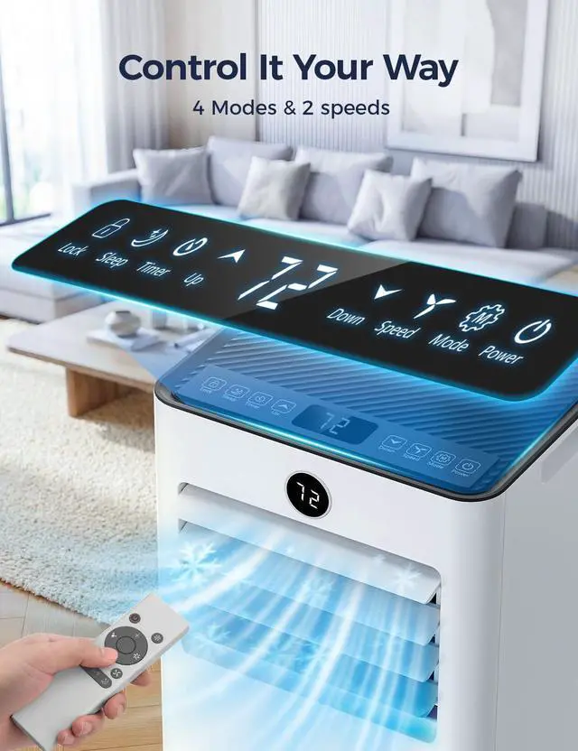 Alt view image 7 of 7 - Quiet Portable Air Conditioner 8000 BTUs, Cools Rooms up to 350 Sq. Ft, Dehumidifier & Fan Mode, Sleep Mode, 24-Hour Timer, 26 ft Remote Control, 2026 Model, Window Kit 1-piece