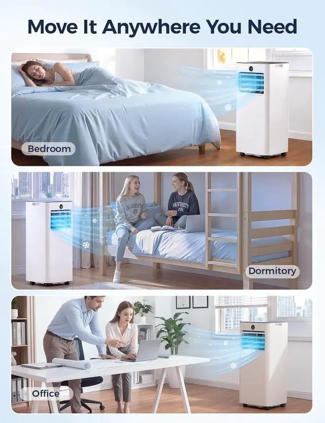 Alt view image 6 of 7 - Quiet Portable Air Conditioner 8000 BTUs, Cools Rooms up to 350 Sq. Ft, Dehumidifier & Fan Mode, Sleep Mode, 24-Hour Timer, 26 ft Remote Control, 2026 Model, Window Kit 1-piece