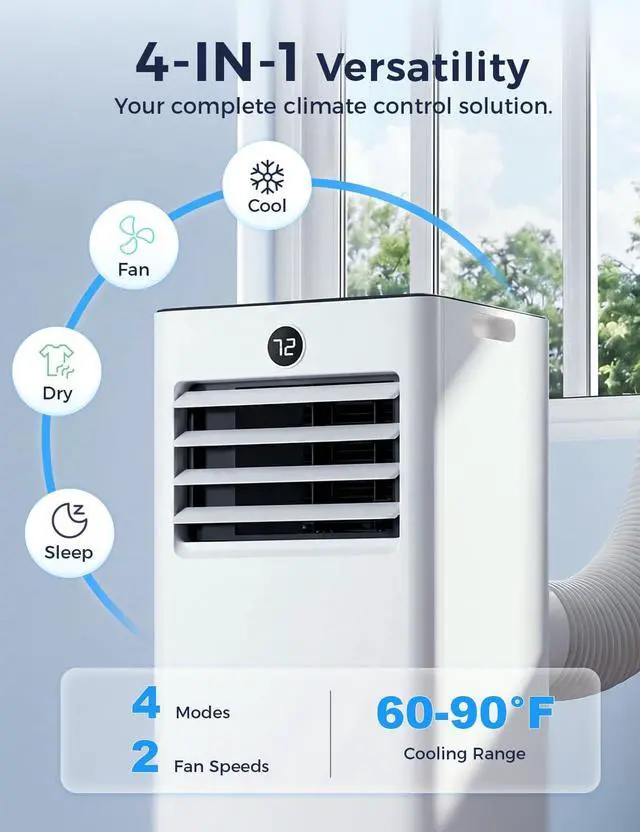 Alt view image 2 of 7 - Quiet Portable Air Conditioner 8000 BTUs, Cools Rooms up to 350 Sq. Ft, Dehumidifier & Fan Mode, Sleep Mode, 24-Hour Timer, 26 ft Remote Control, 2026 Model, Window Kit 1-piece