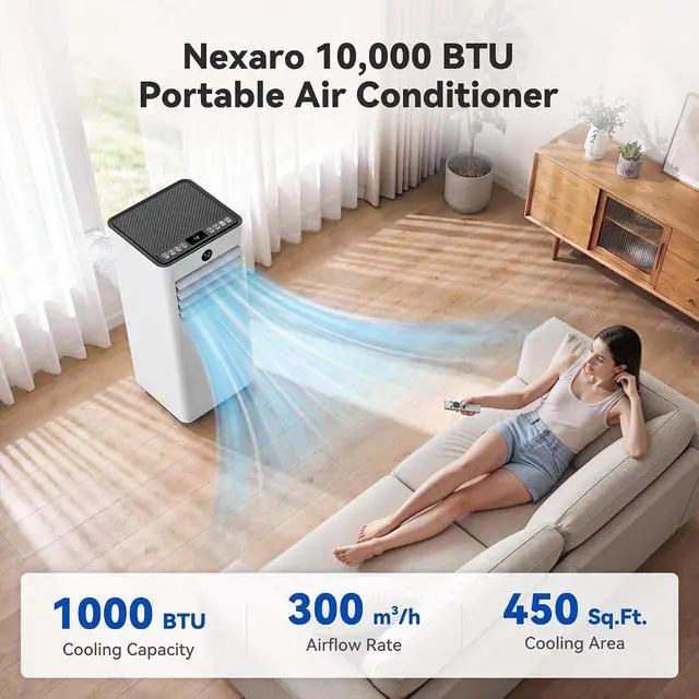 Alt view image 4 of 7 - 10000 BTUs Quiet Portable Air Conditioner, Cools Rooms up to 450 Sq. Ft, 4-in-1: AC/Dehumidifier/Fan/Sleep Mode, 24-Hour Timer, 26-Ft Remote Control, Window Kit Included