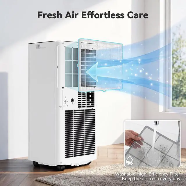 Alt view image 7 of 7 - 10000 BTUs Quiet Portable Air Conditioner, Cools Rooms up to 450 Sq. Ft, 4-in-1: AC/Dehumidifier/Fan/Sleep Mode, 24-Hour Timer, 26-Ft Remote Control, Window Kit Included
