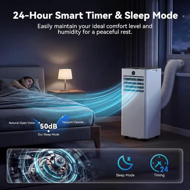 Alt view image 5 of 7 - 10000 BTUs Quiet Portable Air Conditioner, Cools Rooms up to 450 Sq. Ft, 4-in-1: AC/Dehumidifier/Fan/Sleep Mode, 24-Hour Timer, 26-Ft Remote Control, Window Kit Included