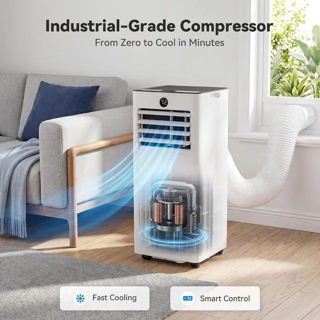 Alt view image 2 of 7 - 10000 BTUs Quiet Portable Air Conditioner, Cools Rooms up to 450 Sq. Ft, 4-in-1: AC/Dehumidifier/Fan/Sleep Mode, 24-Hour Timer, 26-Ft Remote Control, Window Kit Included