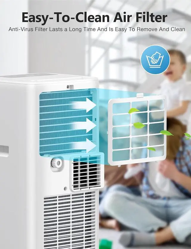 Alt view image 3 of 7 - VCK 42dB Ultra-Quiet 8000 BTU Portable AC Unit - 4-in-1 Air Conditioner with Dehumidifier Mode & Turbo Fan, Cools 350 Sq.Ft Spaces, Smart LED Display, Sleep Function, Includes Window Mount Kit White