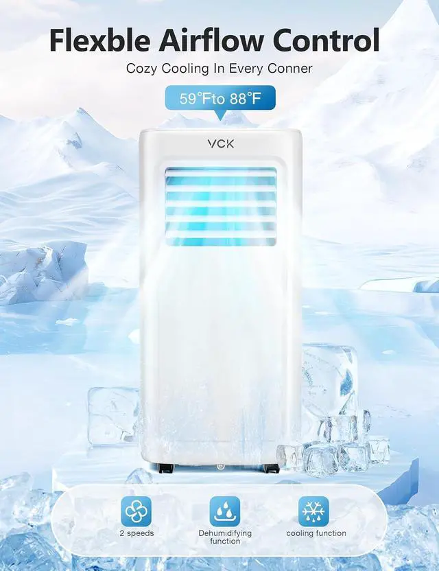 Alt view image 2 of 7 - VCK 42dB Ultra-Quiet 8000 BTU Portable AC Unit - 4-in-1 Air Conditioner with Dehumidifier Mode & Turbo Fan, Cools 350 Sq.Ft Spaces, Smart LED Display, Sleep Function, Includes Window Mount Kit White
