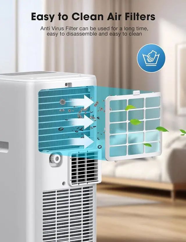 Alt view image 2 of 7 - VCK 42dB Ultra-Quiet 8000 BTU Portable AC Unit - 4-in-1 Air Conditioner with Dehumidifier Mode & Turbo Fan, Cools 350 Sq.Ft Spaces, Smart LED Display, Sleep Function, Includes Window Mount Kit Black