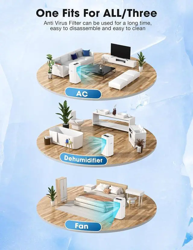 Alt view image 6 of 7 - VCK 42dB Ultra-Quiet 8000 BTU Portable AC Unit - 4-in-1 Air Conditioner with Dehumidifier Mode & Turbo Fan, Cools 350 Sq.Ft Spaces, Smart LED Display, Sleep Function, Includes Window Mount Kit Black