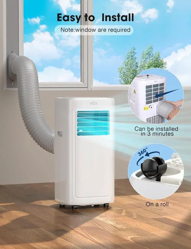 Alt view image 3 of 7 - VCK 42dB Ultra-Quiet 8000 BTU Portable AC Unit - 4-in-1 Air Conditioner with Dehumidifier Mode & Turbo Fan, Cools 350 Sq.Ft Spaces, Smart LED Display, Sleep Function, Includes Window Mount Kit Black