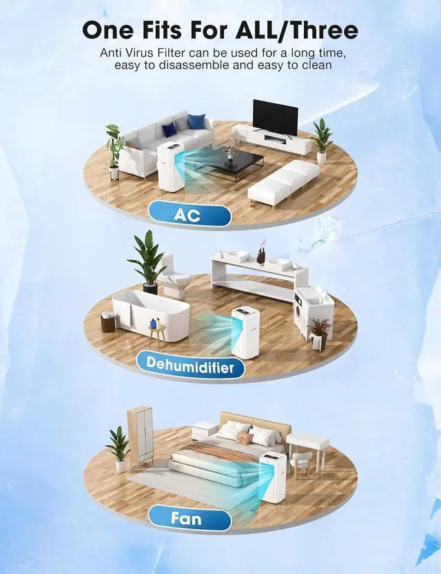 Alt view image 6 of 7 - 8000 BTU Portable Air Conditioner - 4-in-1 AC Unit with Dehumidifier, Fan, and Remote Control, Cools Rooms up to 350 Sq.Ft, 42dB Quiet, 24H Timer, LED Display, Window Kit Included