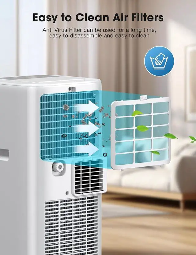 Alt view image 3 of 7 - 8000 BTU Portable Air Conditioner - 4-in-1 AC Unit with Dehumidifier, Fan, and Remote Control, Cools Rooms up to 350 Sq.Ft, 42dB Quiet, 24H Timer, LED Display, Window Kit Included