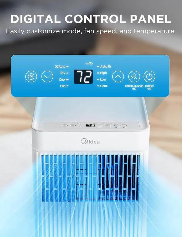 Alt view image 6 of 6 - Midea 8,500 BTU ASHRAE (5,000 BTU SACC) Portable Air Conditioner, Smart Control, Cools up to 150 Sq. Ft., with Dehumidifier & Fan mode, Easy- to-use Remote Control & Window Installation Kit Included"