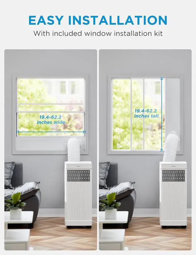 Alt view image 2 of 7 - Midea 9,000 BTU ASHRAE (6,000 BTU DOE/SACC) Portable Air Conditioner, Smart Control, Cools up to 250 Sq. Ft., with Dehumidifier & Fan mode, Remote Control & Window Installation Kit Included