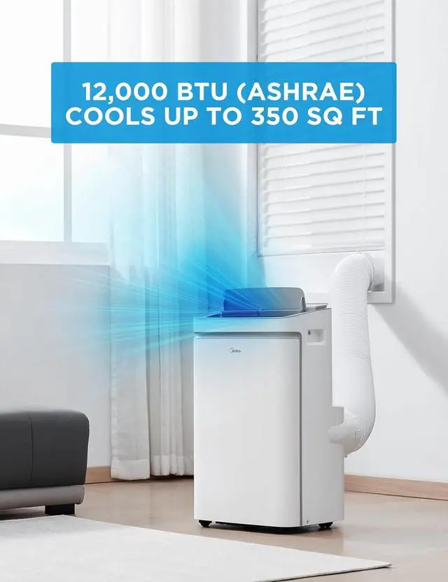 Alt view image 4 of 7 - Midea 12,000 BTU ASHRAE (8,000 BTU DOE/SACC) Inverter Portable Air Conditioner, Cools up to 350 Sq.Ft., with Dehumidifier & Fan mode, Control with Remote, Amazon Alexa & Google Assistant, 2026 NEW