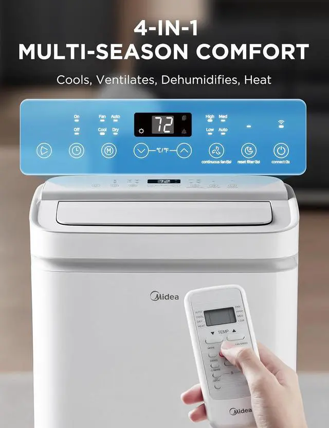 Alt view image 3 of 7 - Midea 14,000 BTU ASHRAE (10,000 BTU SACC) Portable Air Conditioner, Cools up to 450 Sq.Ft., with Dehumidifier&Fan mode&Heat, Control with Remote, Amazon Alexa&Google Assistant, Easy-to-use and Instal