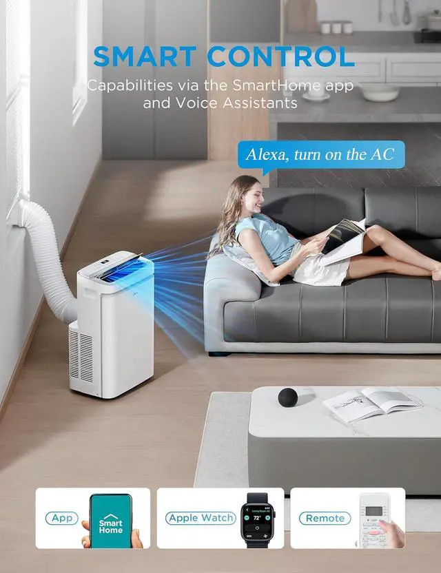 Alt view image 2 of 7 - Midea 14,000 BTU ASHRAE (10,000 BTU SACC) Portable Air Conditioner, Cools up to 450 Sq.Ft., with Dehumidifier&Fan mode&Heat, Control with Remote, Amazon Alexa&Google Assistant, Easy-to-use and Instal