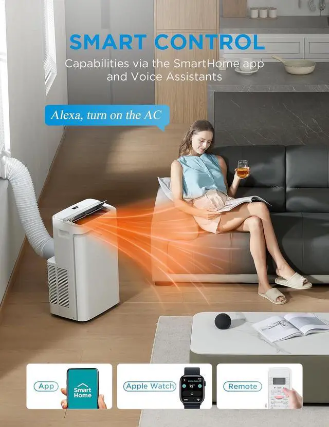 Alt view image 5 of 7 - Midea 14,000 BTU ASHRAE (10,000 BTU SACC) Portable Air Conditioner, Cools up to 450 Sq.Ft., with Dehumidifier&Fan mode&Heat, Control with Remote, Amazon Alexa&Google Assistant, Easy-to-use and Instal