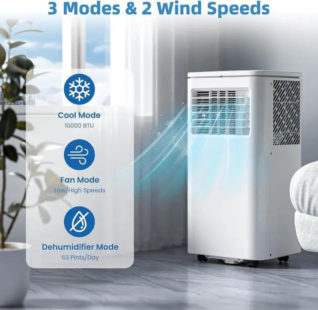 Alt view image 4 of 7 - Antarctic Star 10000 BTU Portable Air Conditioners, Portable AC Unit with Fan/Dehumidifier/Sleep Modes, Cools up to 450 Sq.Ft with Remote Control, 24H Timer, Window Kits for Living Room, Bedroom