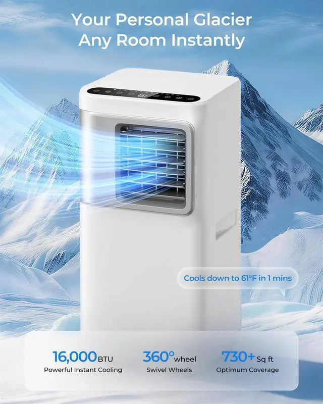 Alt view image 5 of 7 - 16000 BTU Portable Air Conditioners for Large Room up to 730 sq.ft 5-in-1 Smart AC Unit with WiFi APP/Remote Control, Fast Cooling, Dehumidifier, Quiet Sleep Mode, Window Kit Included