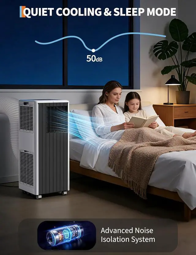 Alt view image 5 of 7 - 8000 BTU Portable Air Conditioner - 3 in-1 AC Unit Cools 350 Sq. Ft Rooms, Quiet 50 dB Operation w/Touch Control & Remote, Includes Window Kit & 24H Timer, Dehumidifier & Fan Modes for Bedroom, Black