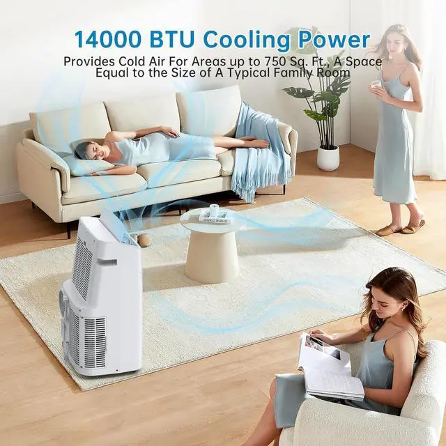Alt view image 3 of 6 - GarveeTech Portable Air Conditioner, 14000 Btu 3 in-1 Ac Unit With Dehumidifier & Fan Mode,Powerful Cooling Up to 750 Sq.Ft, Energy Saving, Remote Timer Control Air Conditioner For Home, School