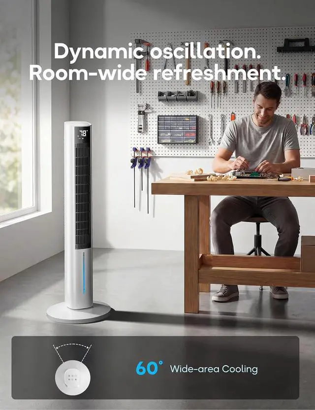 Alt view image 2 of 7 - Windowless Portable Air Conditioner, 45.1" Evaporative Air Cooler w/1.06Gal Water Tank & 4 Ice Packs, 12H Timer, 60° Swing, No Hose No Window Needed, 3-IN-1 Quiet AC Unit for Room Bedroom, Pearl