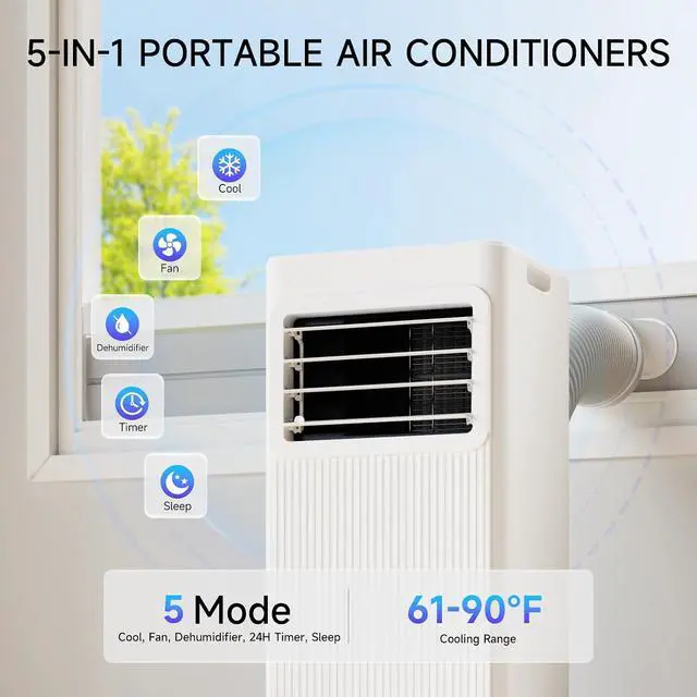 Alt view image 3 of 7 - Portable Air Conditioners 16,000 BTU 5-in-1 Air Conditioner Portable Up to 850 Sq.Ft., Portable AC Unit with Cool, Fan, Dehumidifier, 24H Timer, Sleep Smart WiFi Remonte Installation Kit Included