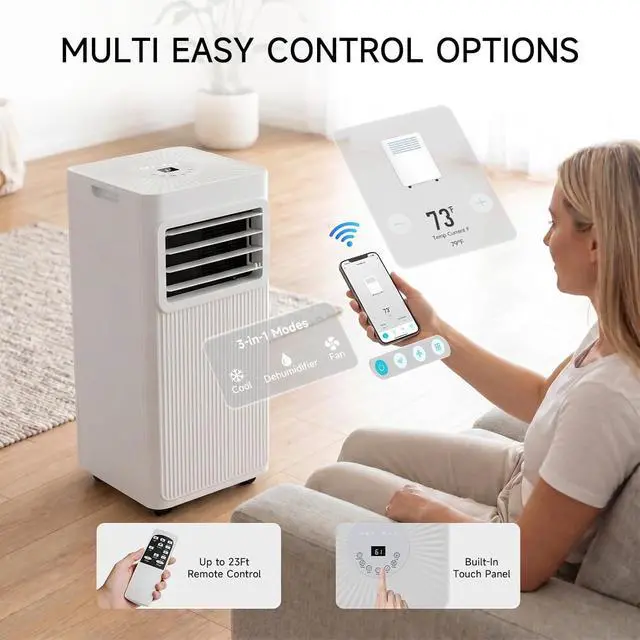 Alt view image 5 of 7 - Portable Air Conditioners 16,000 BTU 5-in-1 Air Conditioner Portable Up to 850 Sq.Ft., Portable AC Unit with Cool, Fan, Dehumidifier, 24H Timer, Sleep Smart WiFi Remonte Installation Kit Included