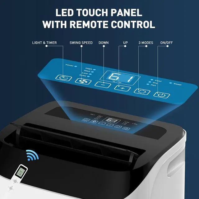 Alt view image 3 of 7 - 14,000 BTU Portable Air Conditioner Cools Up to 700 Sq.Ft, 3-IN-1 Energy Efficient Portable AC Unit with Remote Control & Installation Kits for Large Room, Campervan, Office, Temporary Space
