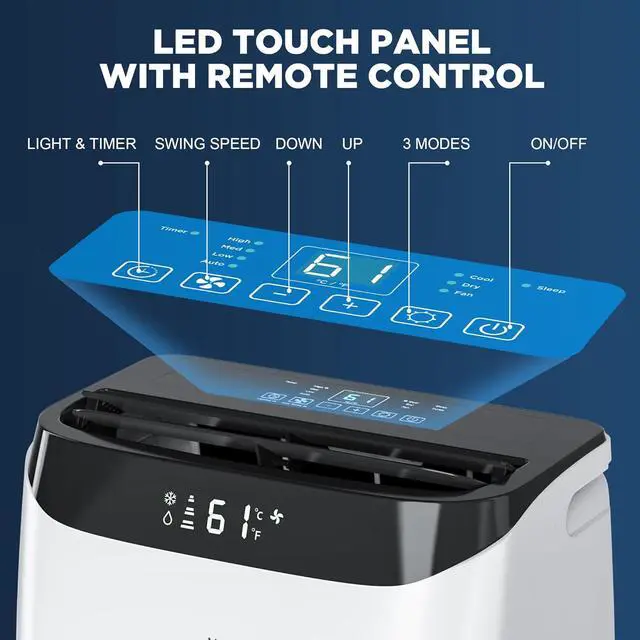 Alt view image 2 of 7 - 12,000 BTU Portable Air Conditioner Cools Up to 500 Sq.Ft, 3-IN-1 Energy Efficient Portable AC Unit with Remote Control & Installation Kits for Large Room, Campervan, Office, Temporary Space