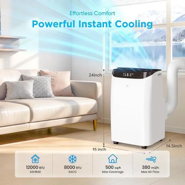 Alt view image 3 of 7 - 12,000 BTU Portable Air Conditioner Cools Up to 500 Sq.Ft, 3-IN-1 Energy Efficient Portable AC Unit with Remote Control & Installation Kits for Large Room, Campervan, Office, Temporary Space