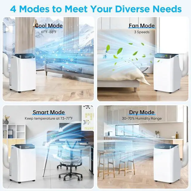 Alt view image 6 of 7 - 12,000 BTU Portable Air Conditioner Cools Up to 500 Sq.Ft, 3-IN-1 Energy Efficient Portable AC Unit with Remote Control & Installation Kits for Large Room, Campervan, Office, Temporary Space