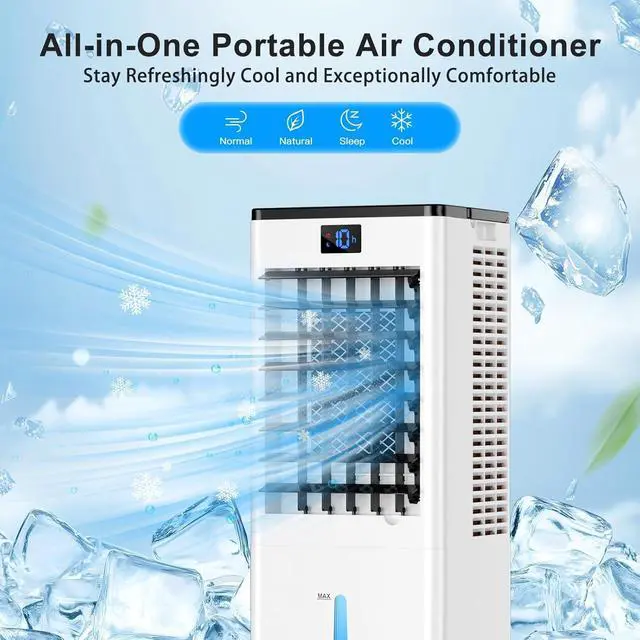 Alt view image 4 of 7 - Portable Air Conditioners,3-in-1 Evaporative Cooling Fans that Blow Cold Air, 4 Modes 3 Speeds, 12H Timer & Remote, 120°Oscillation, Windowless Portable AC Swamp Cooler w/ 8L Tank for Home Bedroom