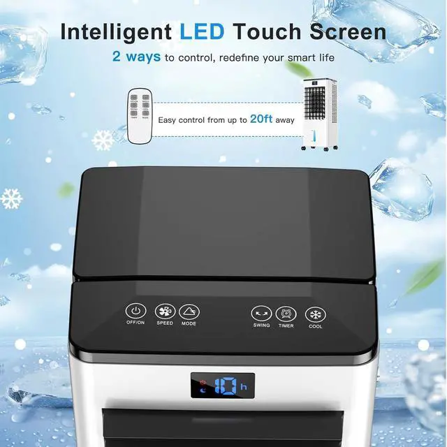 Alt view image 6 of 7 - Portable Air Conditioners,3-in-1 Evaporative Cooling Fans that Blow Cold Air, 4 Modes 3 Speeds, 12H Timer & Remote, 120°Oscillation, Windowless Portable AC Swamp Cooler w/ 8L Tank for Home Bedroom