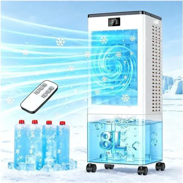 Main image of Portable Air Conditioners,3-in-1 Evaporative Cooling Fans that Blow Cold Air, 4 Modes 3 Speeds, 12H Timer & Remote, 120°Oscillation, Windowless Portable AC Swamp Cooler w/ 8L Tank for Home Bedroom